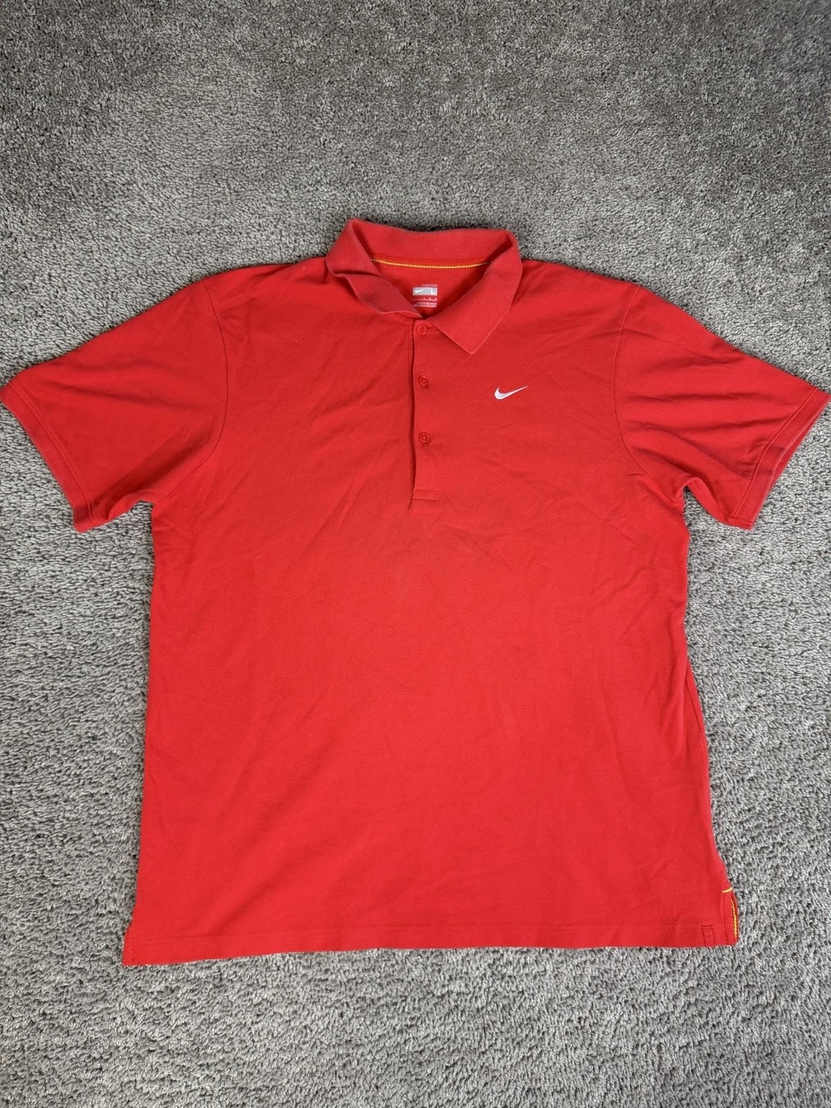 Nike Polo Shirt Mens L Red Nike Dri-Fit Moisture Wicking Golf Tagless Logo
